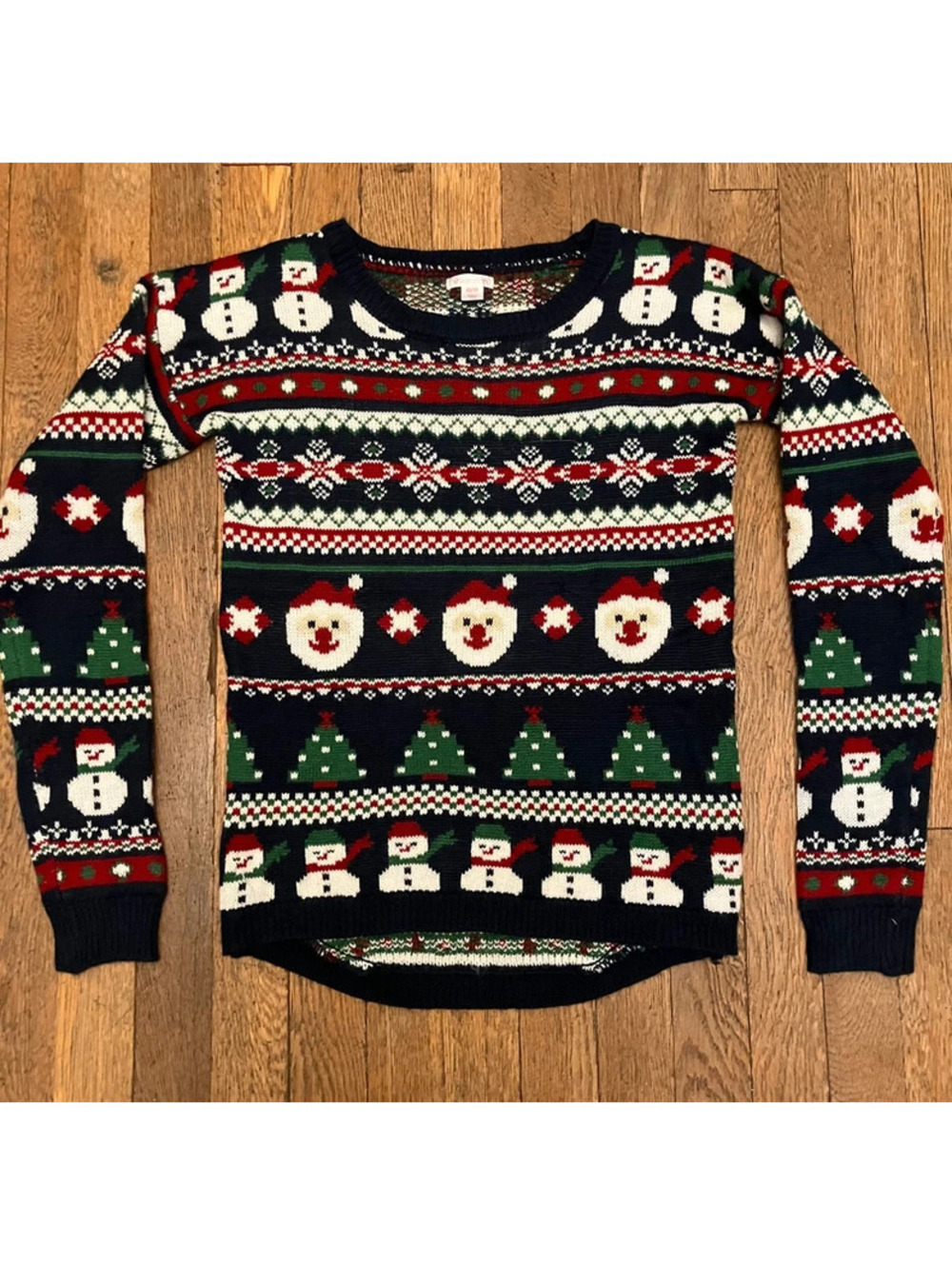 Xhilaration Christmas Sweater Womens XS Fair Isle Santa Snowman Tree Ugly Xmas